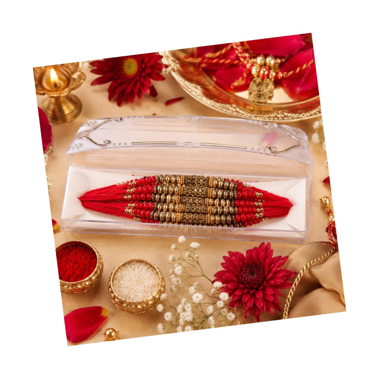 Set of 12 Premium Rakhi for Brother, Bhaiya Rakhi, Traditional Antique Bead Handcrafted Designer Rakhis Combo Pack with Roli Chawal for Rakshabandhan #dzn8-image-5