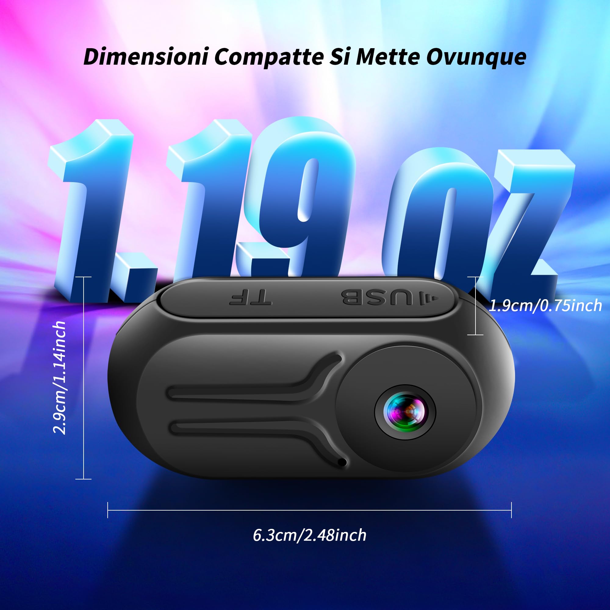 1080P Mini Action Cam, Body Camera, Pov Camera con Schermo LCD, Videocamera Portatile con Scheda da 64GB, Telecamera Sportiva, Mini Fotocamera per Ciclismo, Vlogging e Viaggi