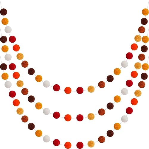 WILLBOND 3 Piezas Guirnalda de Bolas de Fieltro de Lana Arcoíris Coloridos Pompones de 6.5 pies de Largo, 24 Bolas para Pascua, Mardi Gras, Aula,