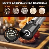 Vista 4 de TOSTOG - Juego de molinillo eléctrico de sal y pimienta, juego de molinillo de sal y pimienta recargable, de acero inoxidable, ajustable, con base