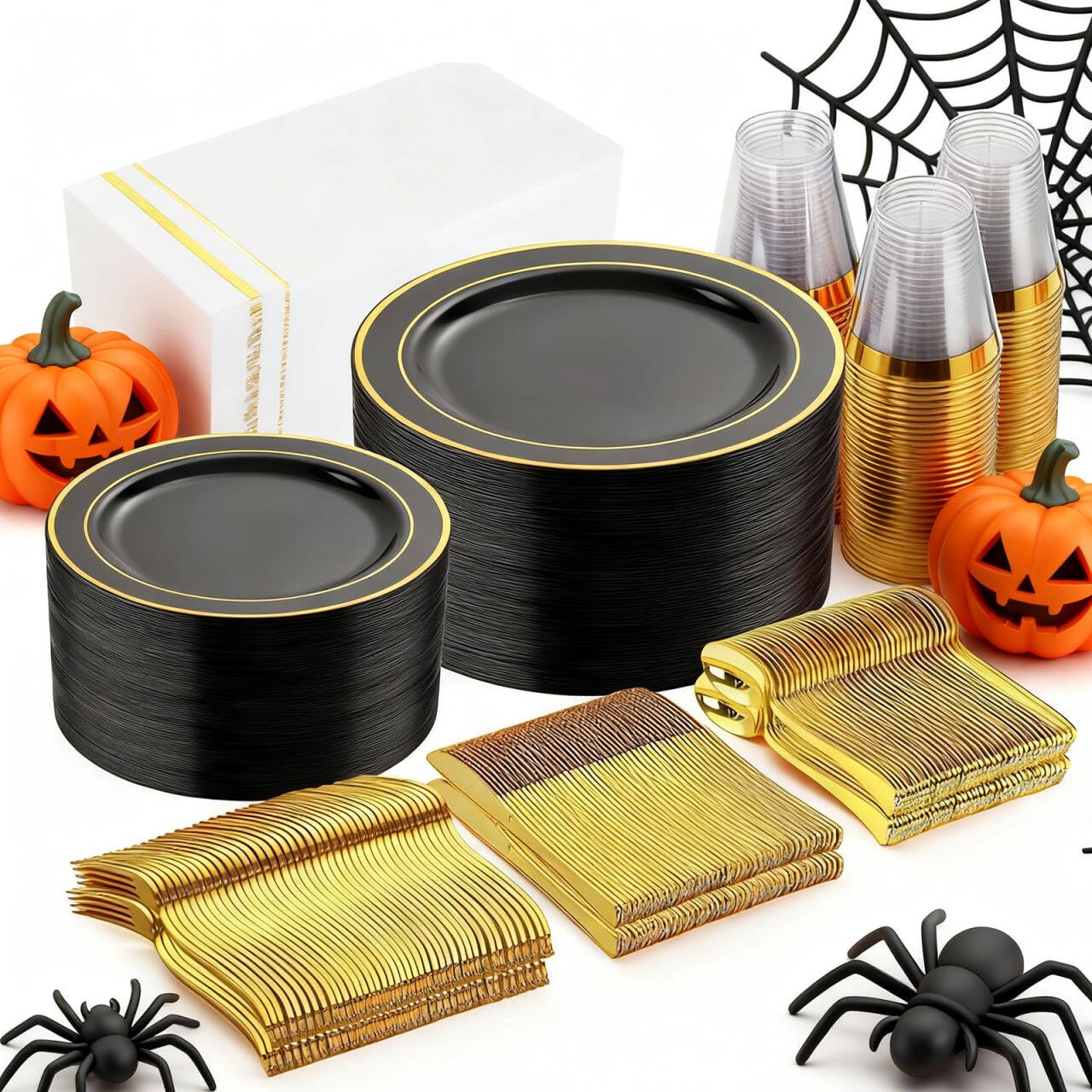 Gold Plastic Plates Dinnerware Set - 350PCS -20