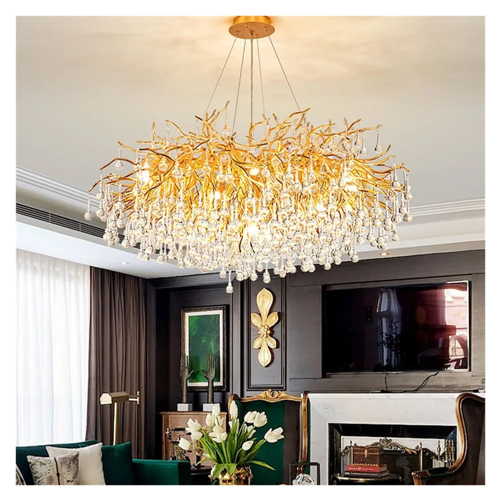ASerZenith Chandelier, Modern Luxury Ceiling Chandelier Lighting Crystal Led Chandeliers Living Room Decoration Villa Water Drop Pendant Lamp,Round 120Cm-Gold Body 3Color