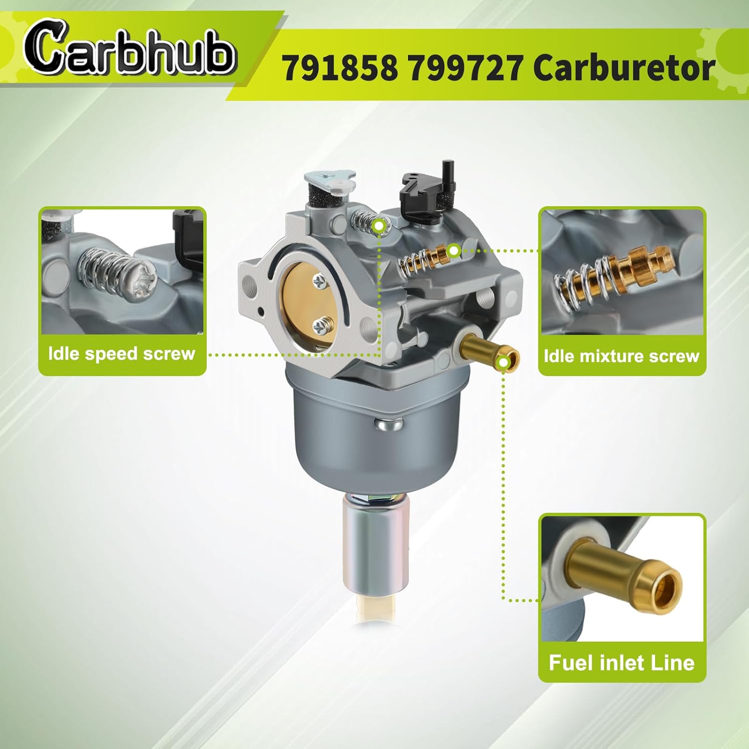 Carbhub 791858 Carburetor Replacement for 792358 791858 794572 799727 698620 793224 697190 697141 14hp 15hp 16hp 17hp 17.5 HP 18hp Craftsman Lawn Tractor Mower with Air Fuel Filter