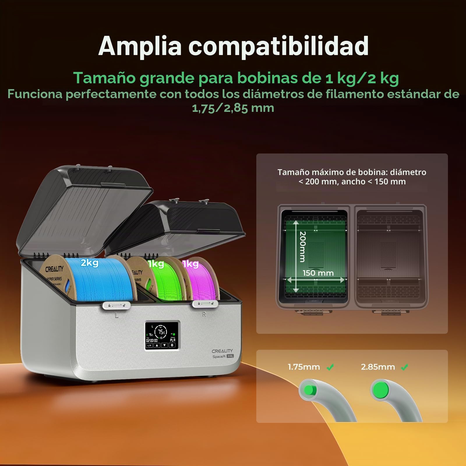 Creality Secador de Filamento para 4 Bobinas, SpacePi X4L Filament Dryer, Doble Cámara de Calentamiento Independiente, Temperatura hasta 75 °C, Caja de Secado para PLA PETG ABS TPU PA