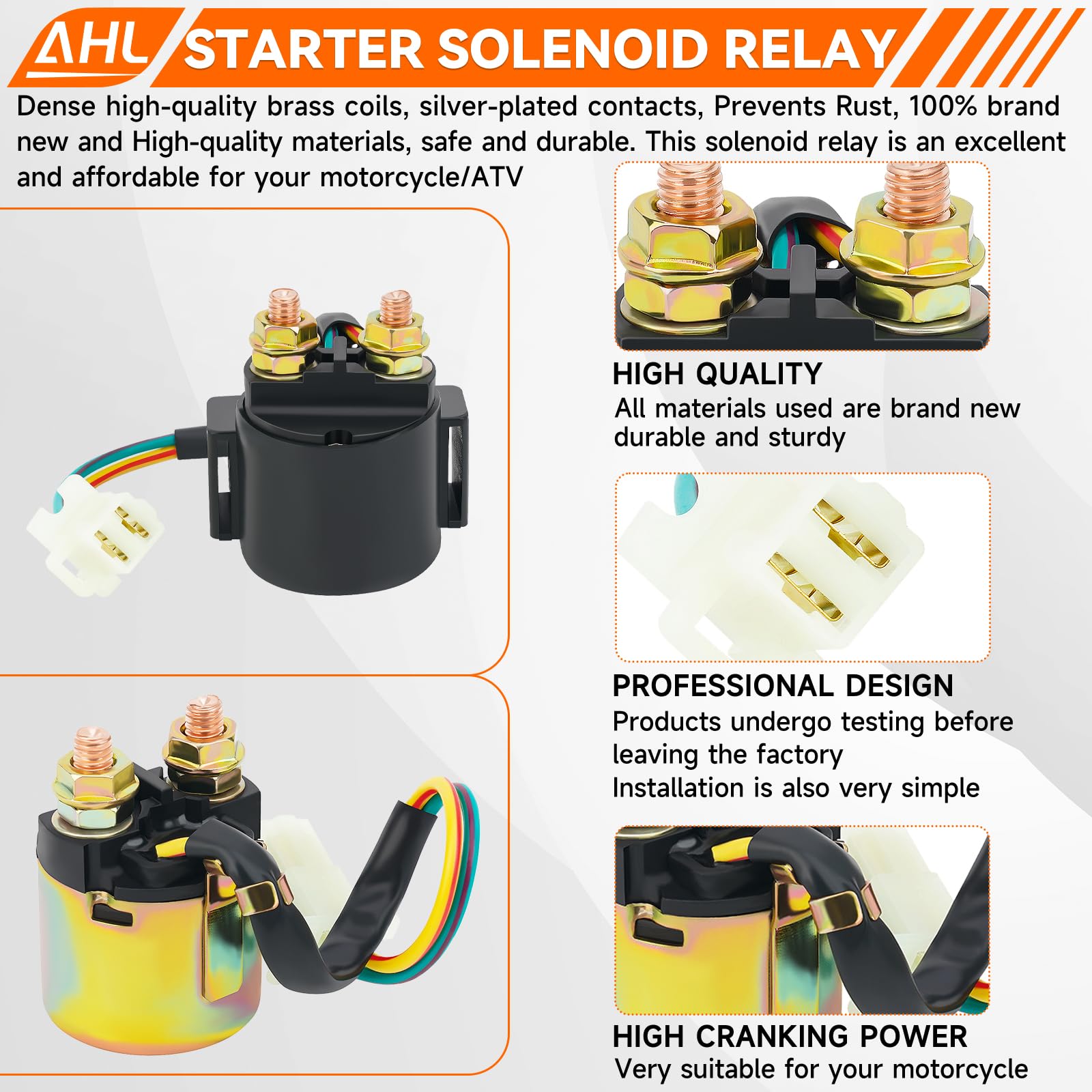 AHL Relè solenoide di avviamento per Honda TRX250 Fourtrax 250 1985 1986 1987