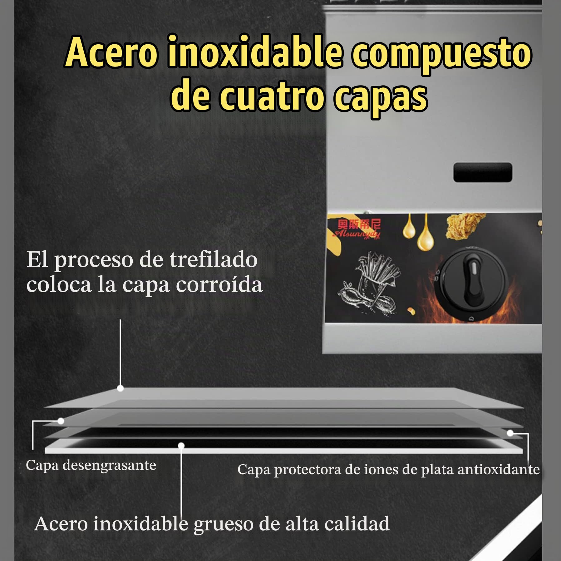 Freidora de Gas,Frying Pan Freidora De Butano Y Gas Propano, Freidora De Acero Inoxidable, freidora ComercialCapacidad 11L * 2