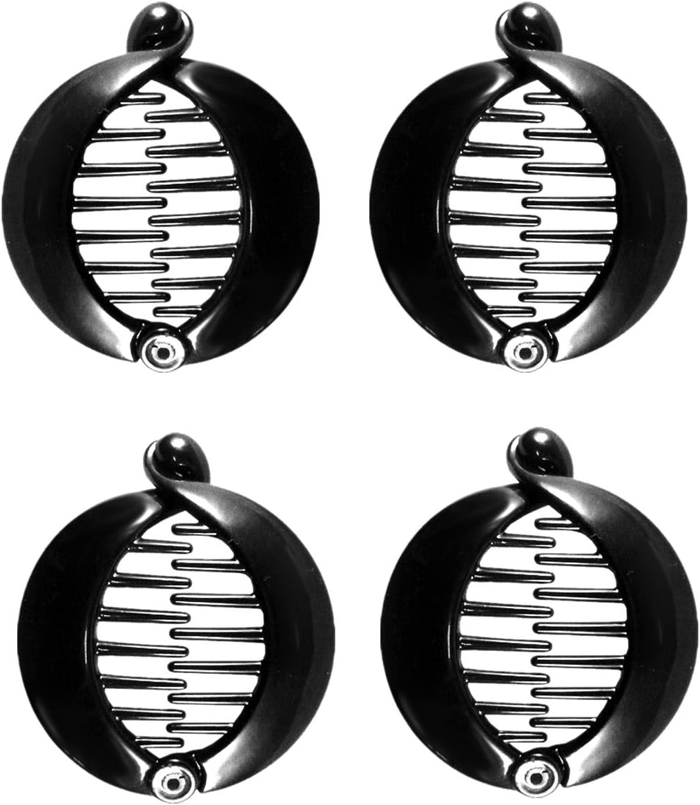 Prettyou 2.5 Inches Effortless Beauty Assorted Side Combs Ponytail Hair Clip Comb Pin Round Banana Clips, Pack of 4 (Black)
