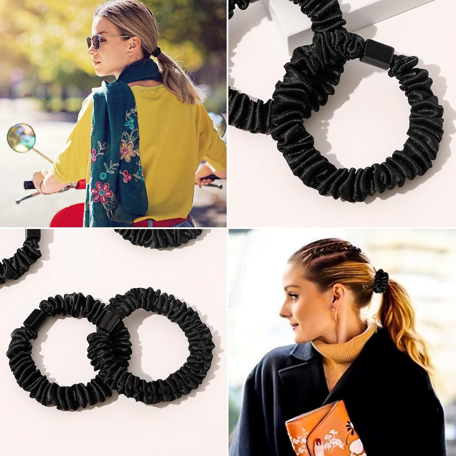 12 Pcs Silk Hair Scrunchies for Women Girls Skinny Scrunchies Set Scrunchies for Women Premium Velvet Scrunchy for Hair Solid Color Elastic Thick Bands - Image 4