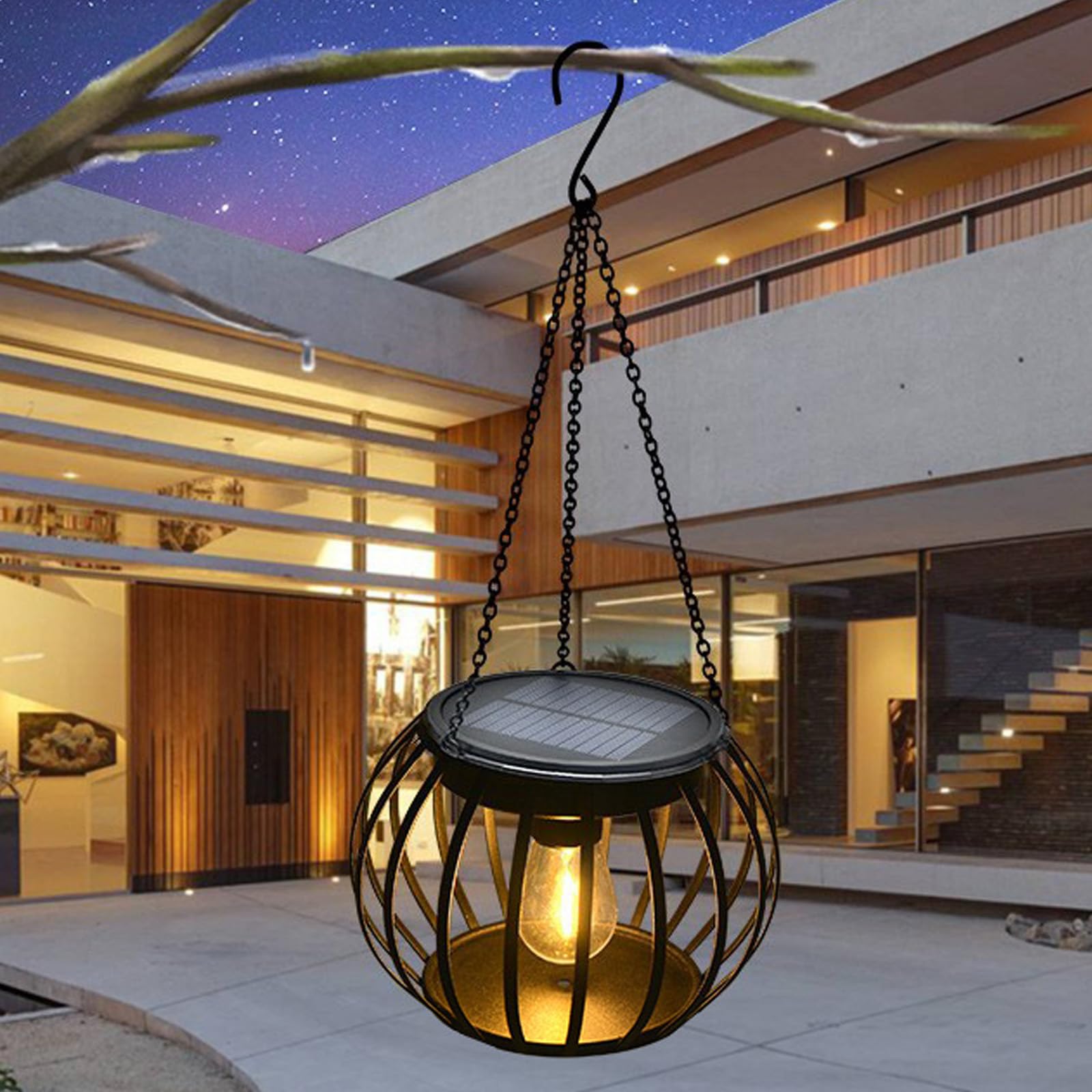Solarne lampiony z wodoodpornymi wiszącymi lampami solarnymi – metalowe dekoracyjne oświetlenie na taras, do ogrodu, na podwórko – oświetlenie zewnętrzne z haczykiem do lamp solarnych na zewnątrz do