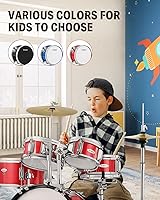 Vista 6 de Donner - Juego de batería infantil de 5 piezas para principiantes, kit de batería junior de 14 pulgadas, con trono ajustable, platillo, Hi-Hat