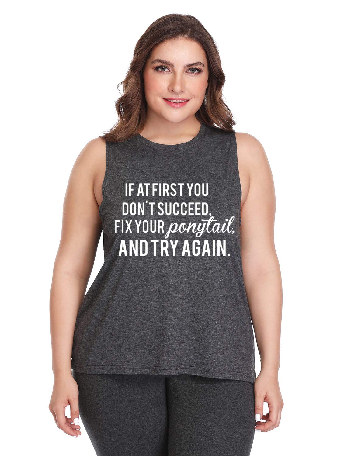 FANNOOPlus Size Workout Tank Tops for Women-Womens Novelty Funny Saying Fitness Gym Racerback Sleeveless Shirts