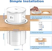 Vista 7 de XBA Toma de corriente desplegable con cargador inalámbrico de 15 W, 4 enchufes de CA, 1 USB-A y 1 USB-C, ojales de alimentación de escritorio Blanco