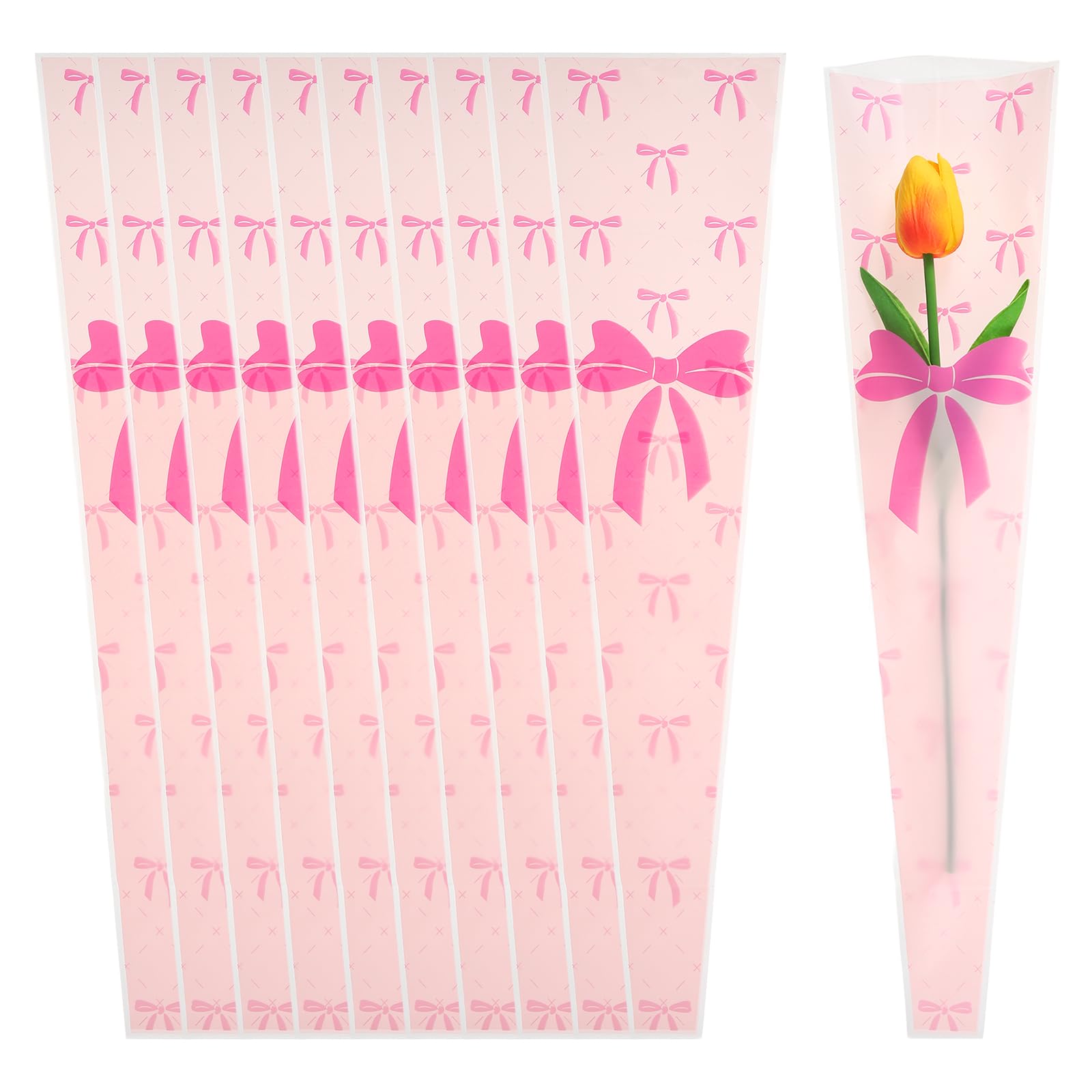 PATIKIL Flower Wrapping Bag 17.7"x5"x1.5" Single Rose Sleeve,Pink 100Pcs