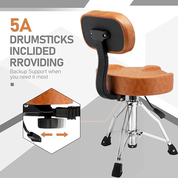 Drum Throne with Backrest, Hydraulic Adjustable Height Drum Chair for Adult Drummers Guitar Players
