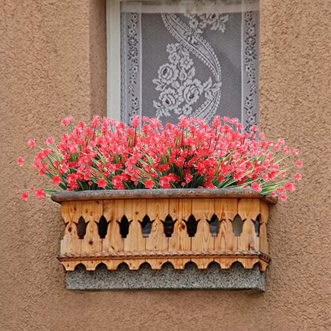 20PCS Artificial Flowers,Fake Greenery Faux Plastic Bushes Fake Shrubs UV Resistant No Fade Faux Plastic Flowers for Wedding Hanging Bouquet Indoor Outdoor Home Garden Office Table Vase(Red)