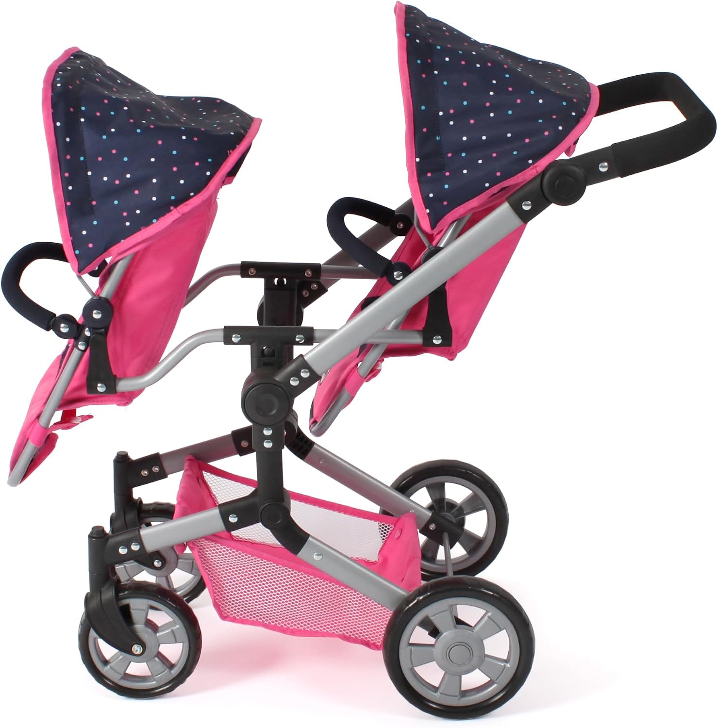 Bayer Chic 2000 - Linus Duo Doll's Pram, Twin Doll's Pram for Children from 4 to 8 Years, Tandem Doll's Pram, Confetti, Pink, 690-84