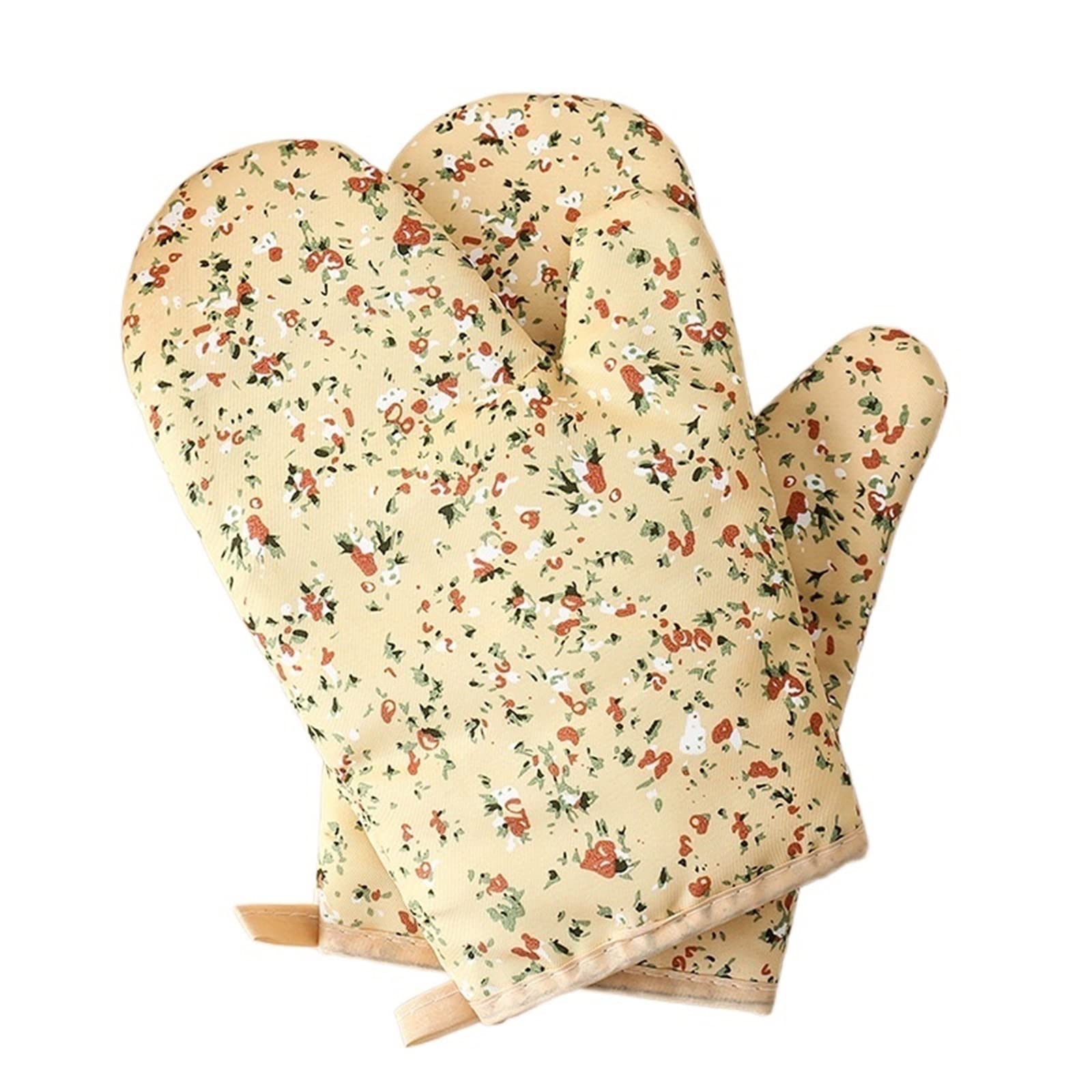 Gants Anti-Haute température en Coton imprimé, Gants de Cuisson Anti-brûlure for Micro-Ondes, Gants d'isolation Thermique for Four de Cuisine(5)