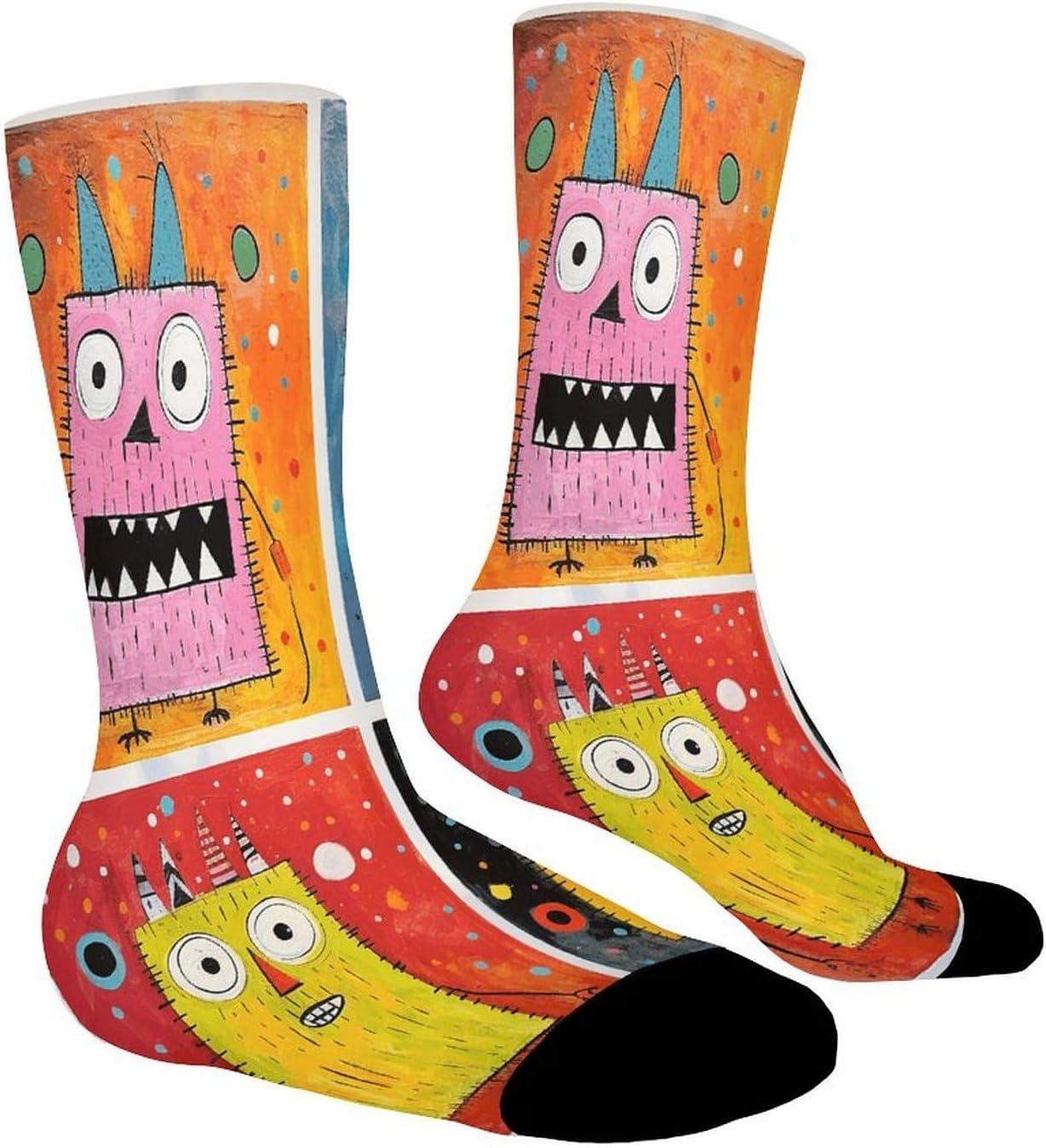 Four Colorful Monsters Crew Sock High Stocking Grippy Socks | Socks for Men & Women,Stockings-Long Thin Tube Sports, Breathable Soft Athletic for Nurses,Travel