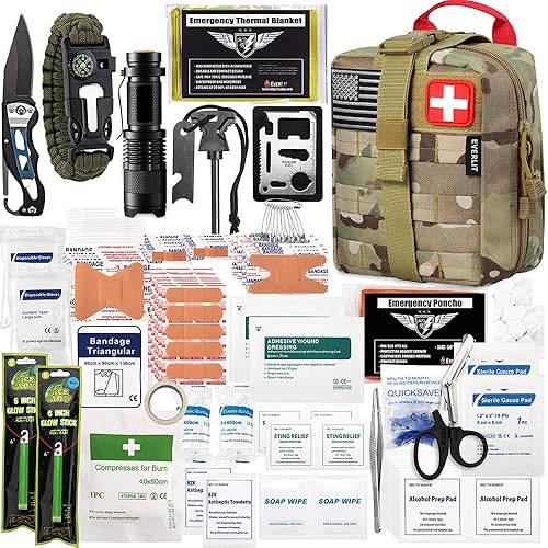 EVERLIT Kit de supervivencia de 250 piezas de primeros auxilios IFAK EMT Molle Kit de supervivencia para equipos al aire libre, kits de emergencia,