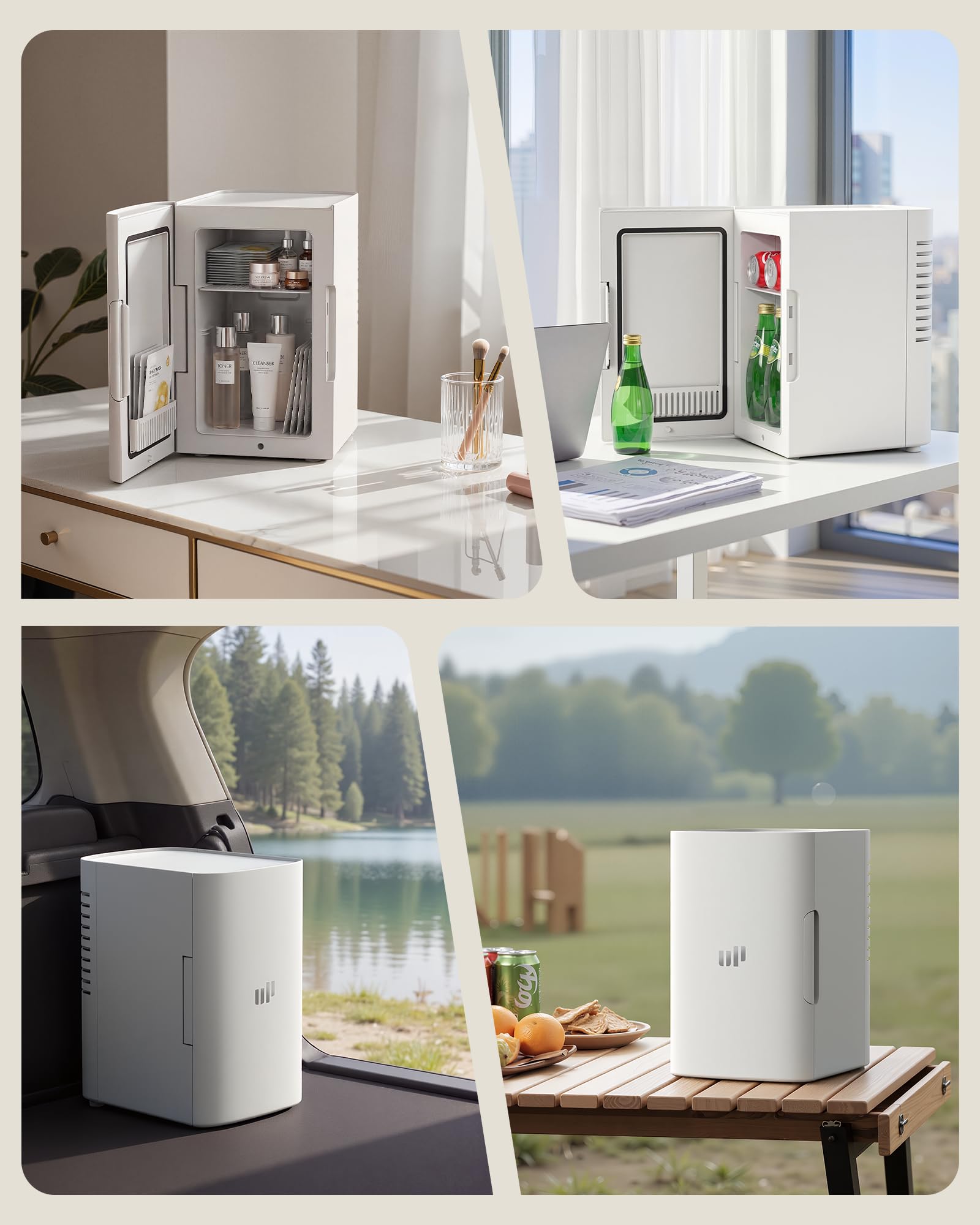 Upstreman Mini Nevera 6 litros, 12V 220V Fridge Portatil para Habitacion Oficina Coche Caravanas Camping, Función Enfriamiento y Calentamiento, para Skincare Red Bull Cosmeticos Coca Cola, TR6