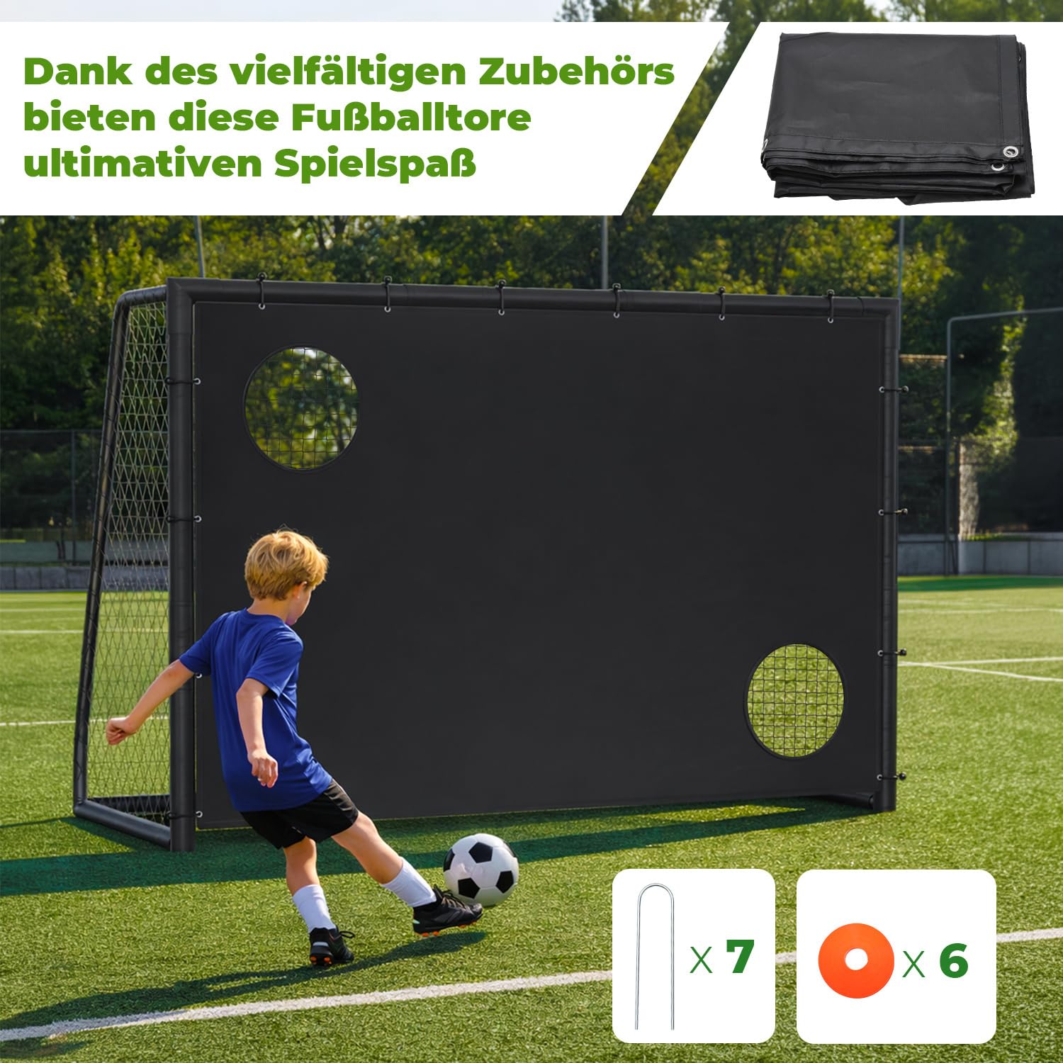 Metall Fußballtor,Fußballtor mit Stahlrahmen mit Polsterung, Erdhaken für Strand, Park, Trainingstore, Spielplatz, Hinterhof, Garten