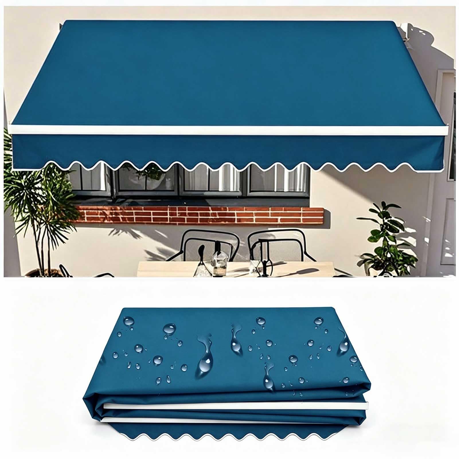 5.5x3.7m Retractable Patio Awning Replacement Fabric (Without Frame) Sun Shade Awning Cover Waterproof Outdoor Patio Customisable Canopy, Blue