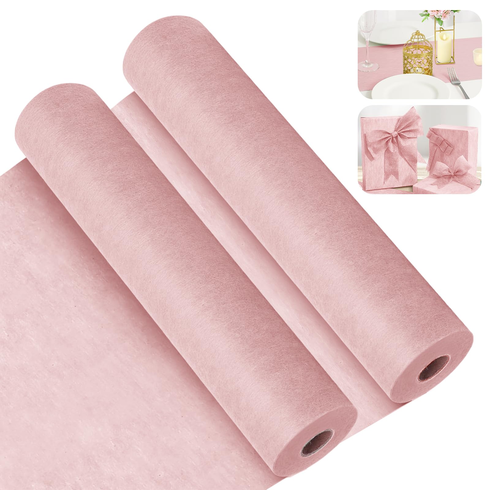 2 Pezzi Runner da Tavolo in Tessuto Non Tessuto FoiiLiio 30 cm x 25 m Rosa runner Decorazione da tavolo Rotolo runner Decorativo da tavola per matrimoni, battesimi, comunioni