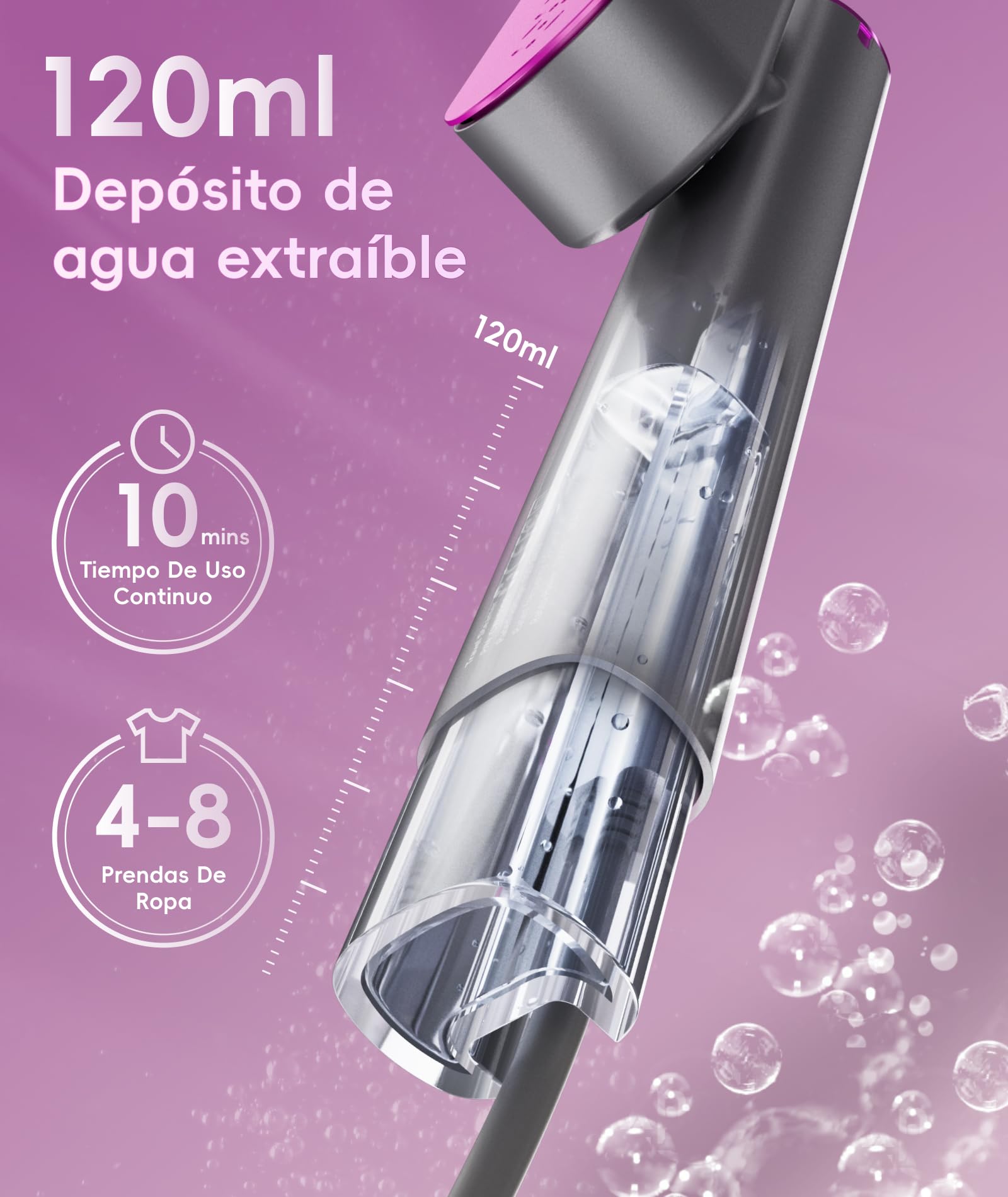 Vaporizador de mano para ropa, vaporizador de viaje de doble voltaje de 100-240 V, 1000 W, tanque de 120 ml, vaporizador y plancha portátil 2 en 1 para viajes de negocios, hogar, gris espacial