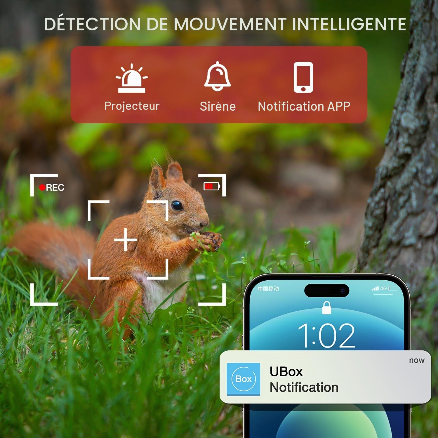 4G LTE caméra de sécurité extérieure sans Fil à énergie Solaire,2K Solaire PTZ 4G avec Carte SIM（sans WiFi）, Détection Humaine PIR, , Batterie 10400 mAh, Cloud TF, Audio Bidirectionnel, Etanche IP66