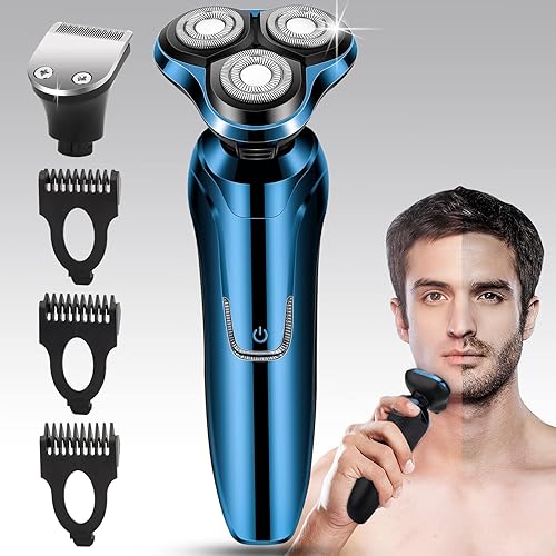 Handsomeface Maquinilla de afeitar eléctrica para hombres, afeitadoras eléctricas 4 en 1, para seco y húmedo, impermeable, rotatoria, inalámbrica,