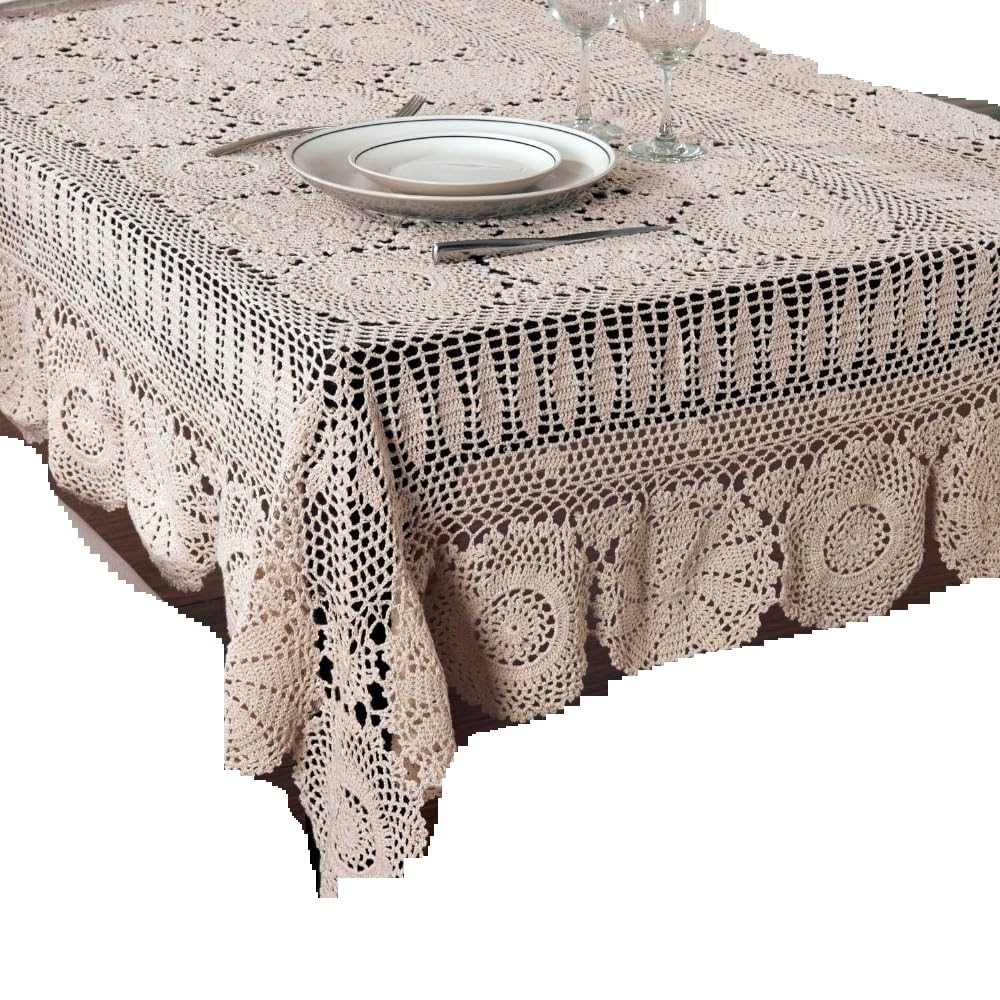 HYFEUOKF Lace Tablecloth Table Cloth Handmade Crochet Cotton Beige Many (Beige,140x200cm)