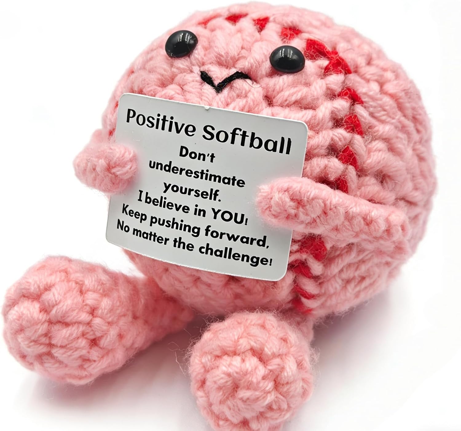 Positive Crochet Pink Softball Gifts for Players & Fans, Emotional Support Plush Crochet Funny Inspirational Gift for Men Women Softball Players