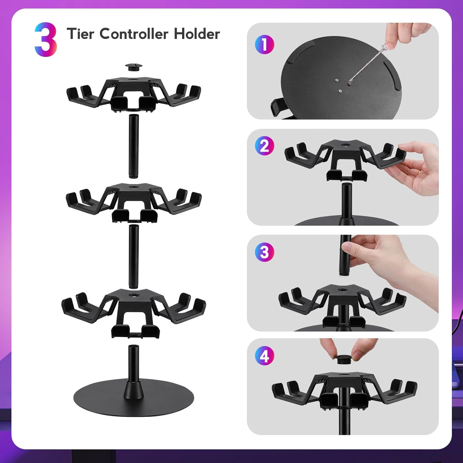 hatisan Headset Stand 3 Tier Rotating, Desktop Controller Holder for Xbox PS5 PS4 Switch, Gaming Accessories Headset Holder for 8 Pack Controller