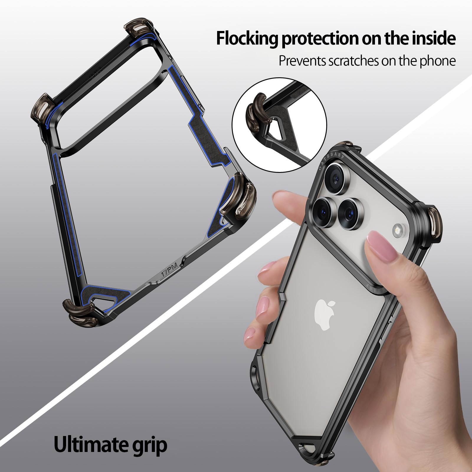 Custodia per iPhone 17 Pro Max, in alluminio, sottile, senza retro, compatibile con MagSafe, in metallo, senza cornice, con 4 angoli airbag, antiurto, protettiva per iPhone 17 Promax (grafite)