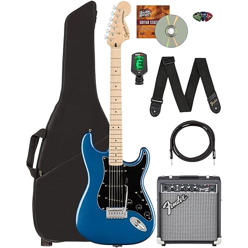 Fender Squier Affinity Stratocaster - Lake Placid Blue Bundle with Frontman 10G Amplifier, Gig Bag, Tuner, Instrument Cable, Strap, Picks, and Austin Bazaar Instructional DVD