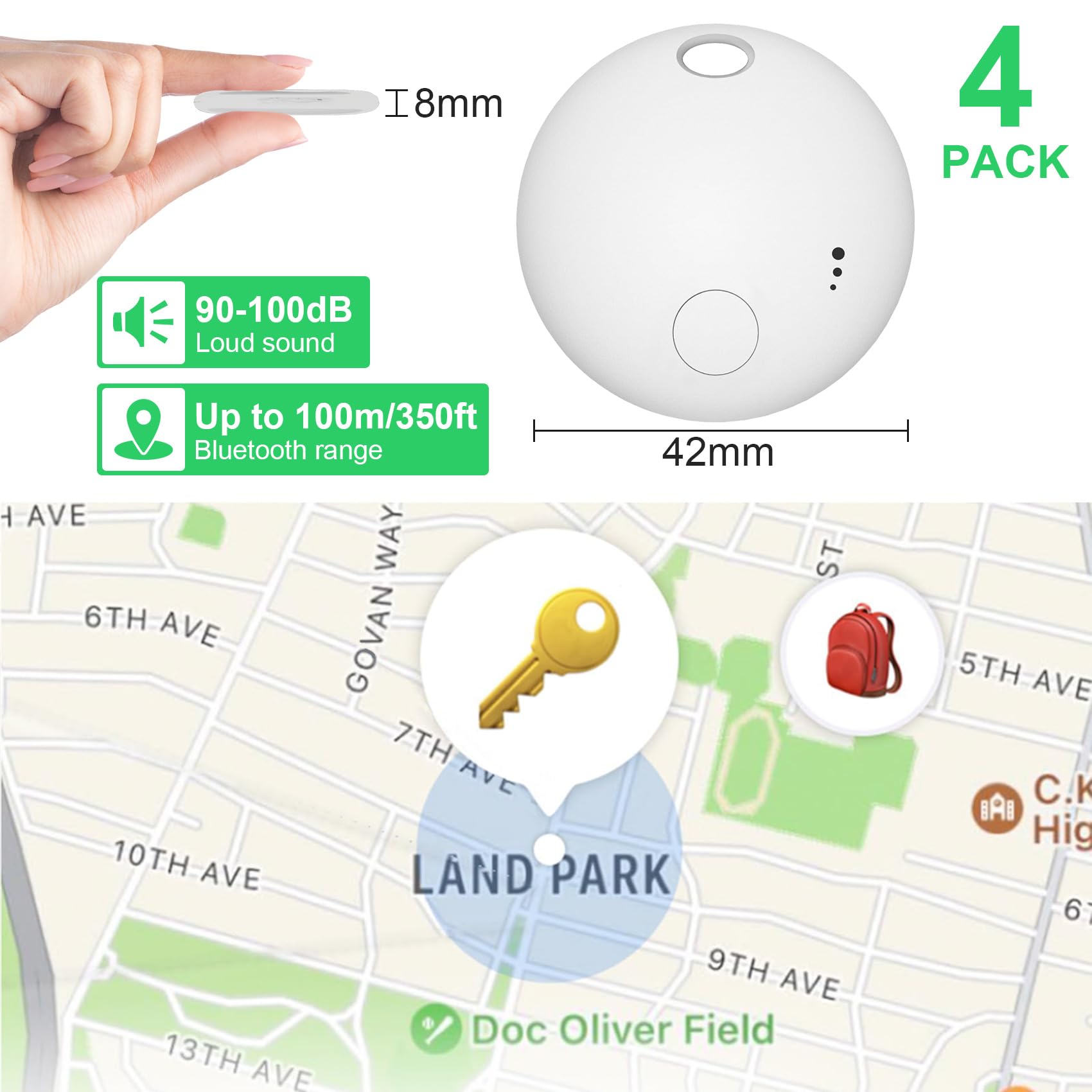 Tracker Smart,lokalizator kluczy, 4 szt., Bluetooth Tracker kompatybilny z Apple Wo jest? Aplikacja (tylko iOS) Znajdź i miej swoje rzeczy w zasięgu wzroku: klucze (Biały)