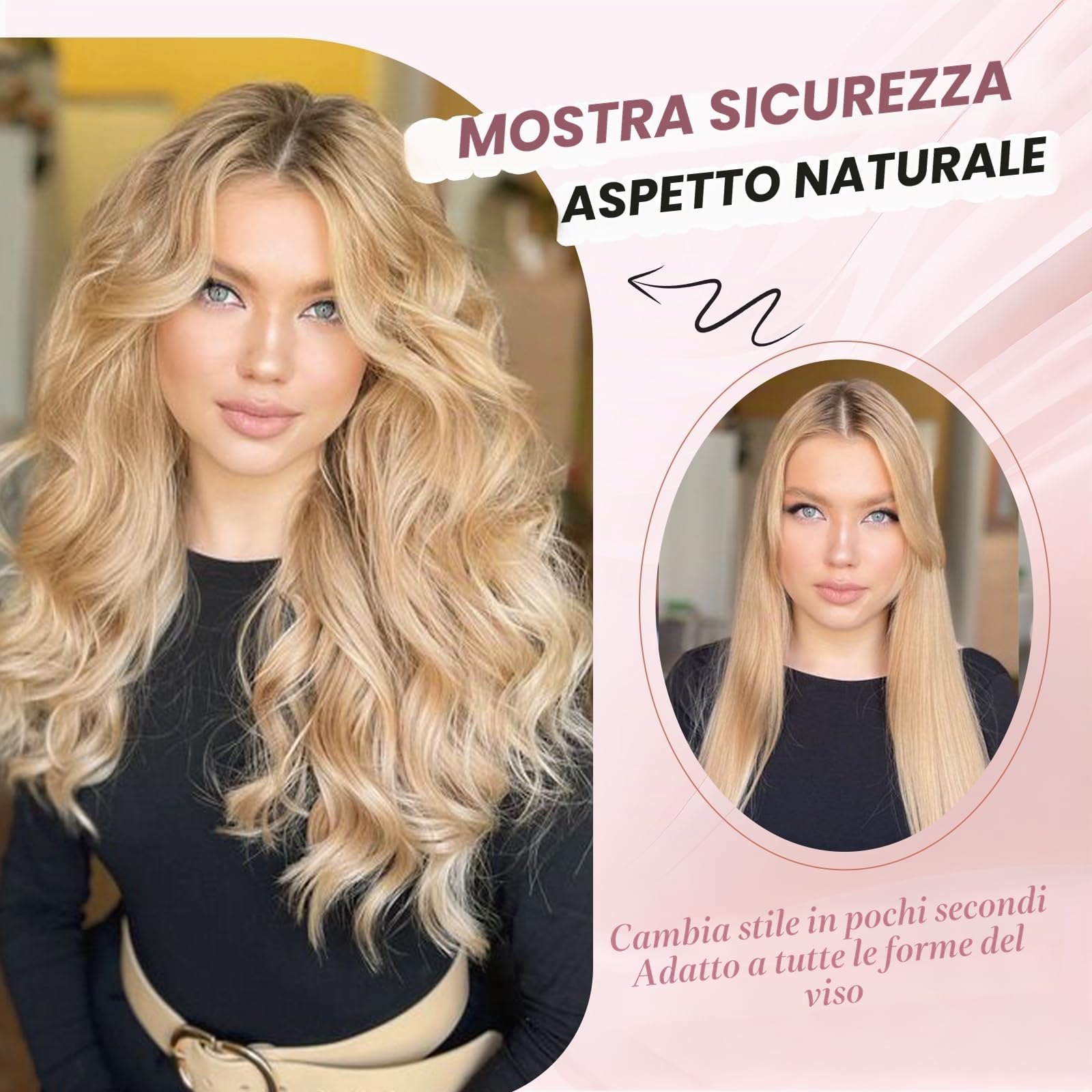 Infoltitore per capelli da donna, ricci e ondulati, con pizzo frontale legato a mano, clip con frangia (castano biondo con radice scura)