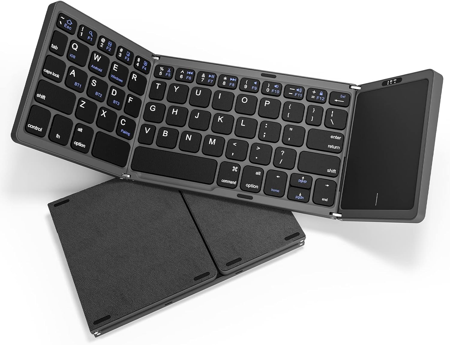 HAMOPY Foldable Keyboard, Leather TriFolding Wireless Bluetooth