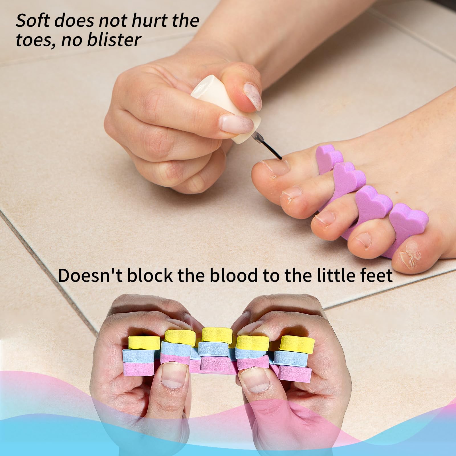 SUNFATT Toe Separators for Women,Toe Spacers for Women,Pedicures Toe Separators Use for Separation of Toenails or Nails,Beauty Pedicure Tools Suitable for Supplies for a Salon Pedicure: 0.2'' Toe interval 12 PCS blue+yellow+pink