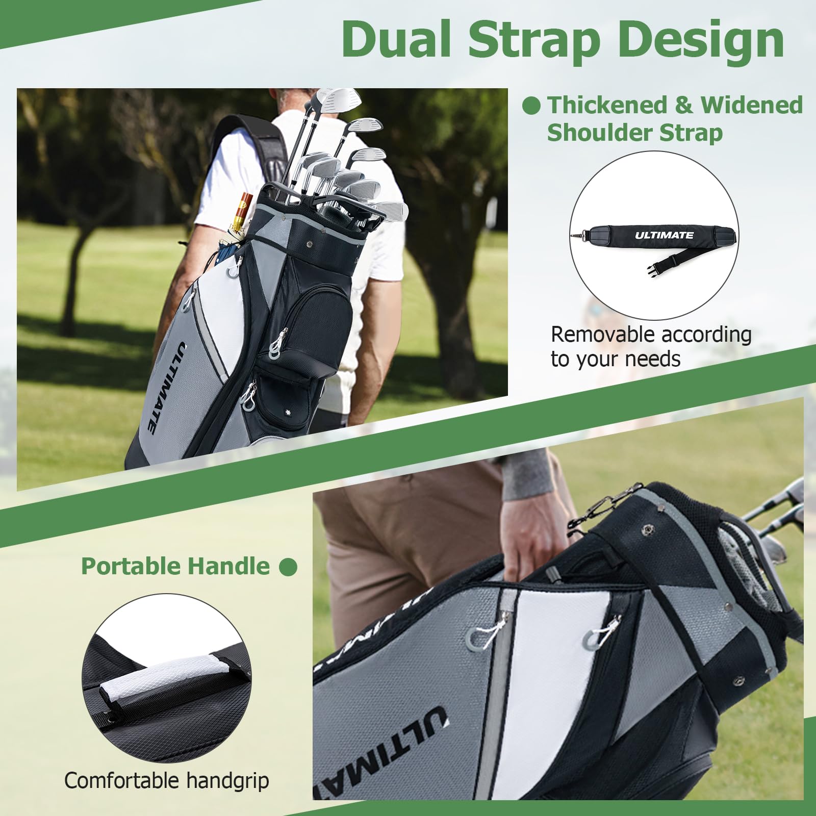 LIFEZEAL Golfbag, Cartbag mit 14-Fach Unterteilung, Tragbare Golftasche mit 7 Reißverschlusstaschen, Schulter oder Hand, wasserdichte Standtasche für Golf Trolley & Golf Cart