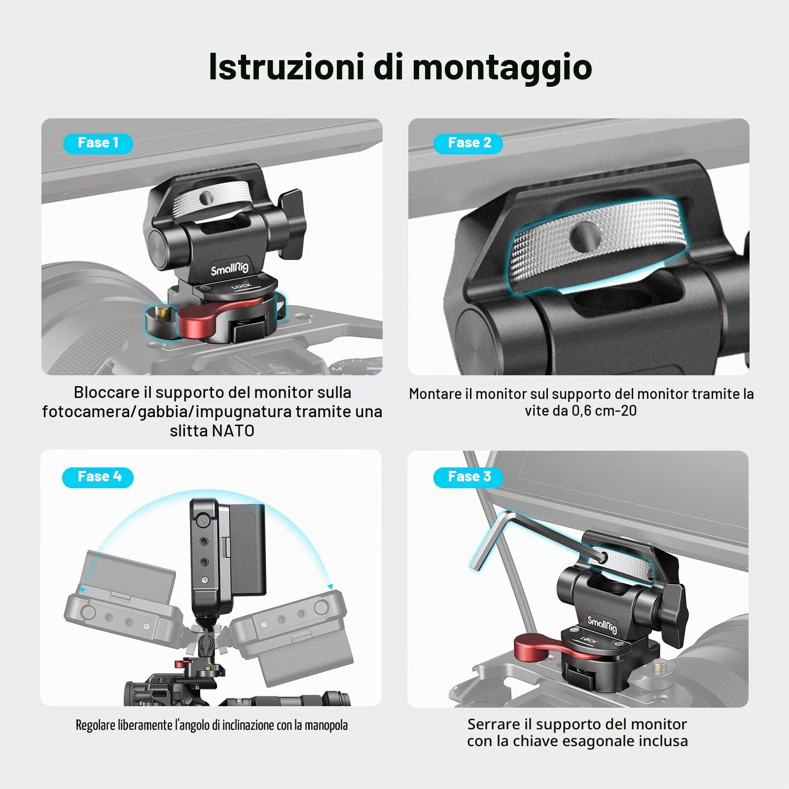 (Nuova Versione) SMALLRIG Supporto per Monitor Regolabile in Rotazione e Inclinazione con Supporto a Morsetto NATO - 2906B