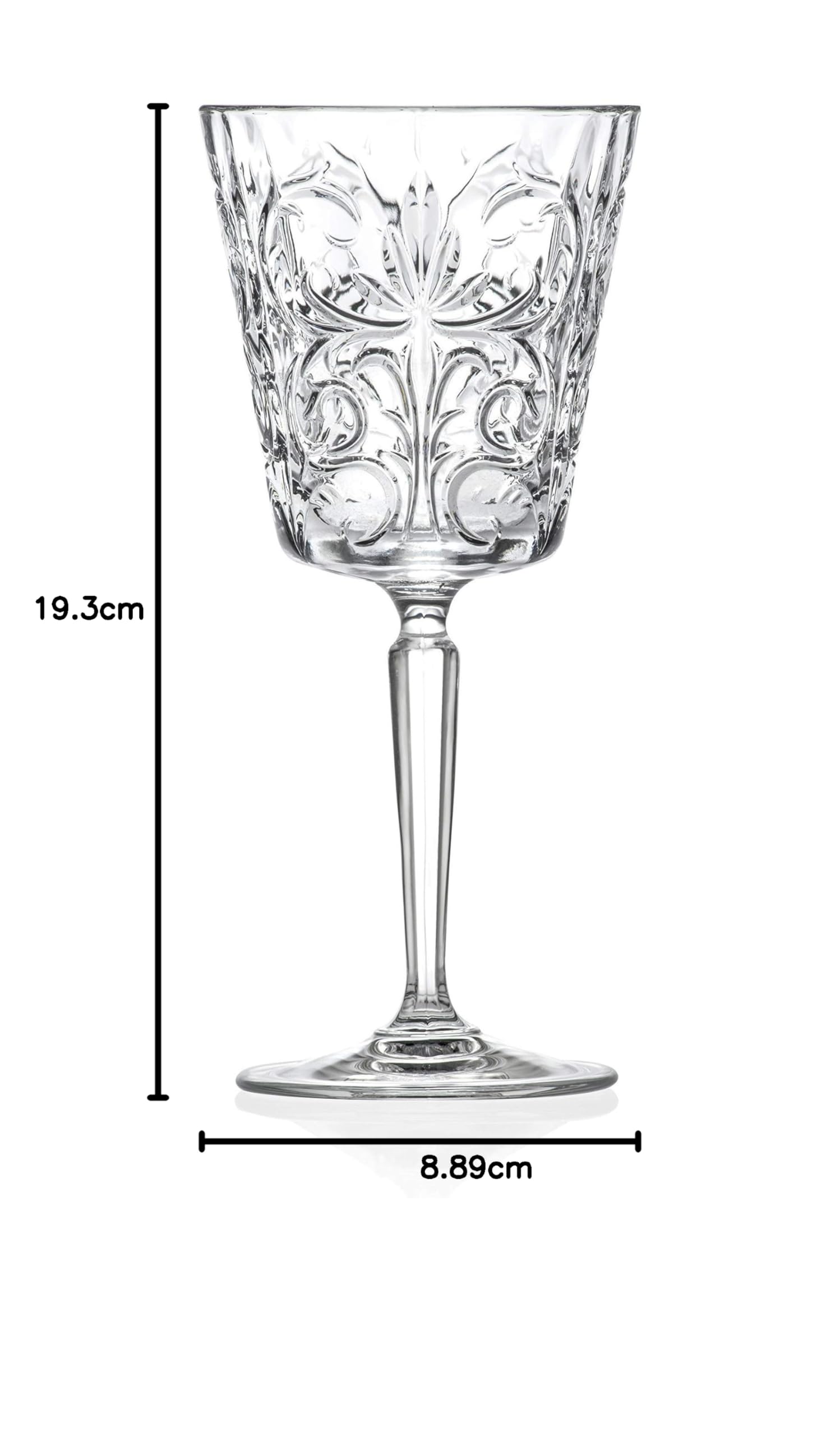 Barski Copa de vino tinto – Copa de agua – Copas con tallo – Juego de 6 copas – Cristal – 325 ml – Diseño de tatuaje – Bellamente diseñado, fabricado en Europa