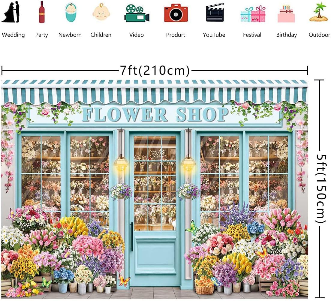 Flower Shop Backdrop Spring Florist Pink Floral Photoshoot Background Hello Spring Flowers Party Decorations Banner Photo Prop (7x5FT(82 x 59 inch))