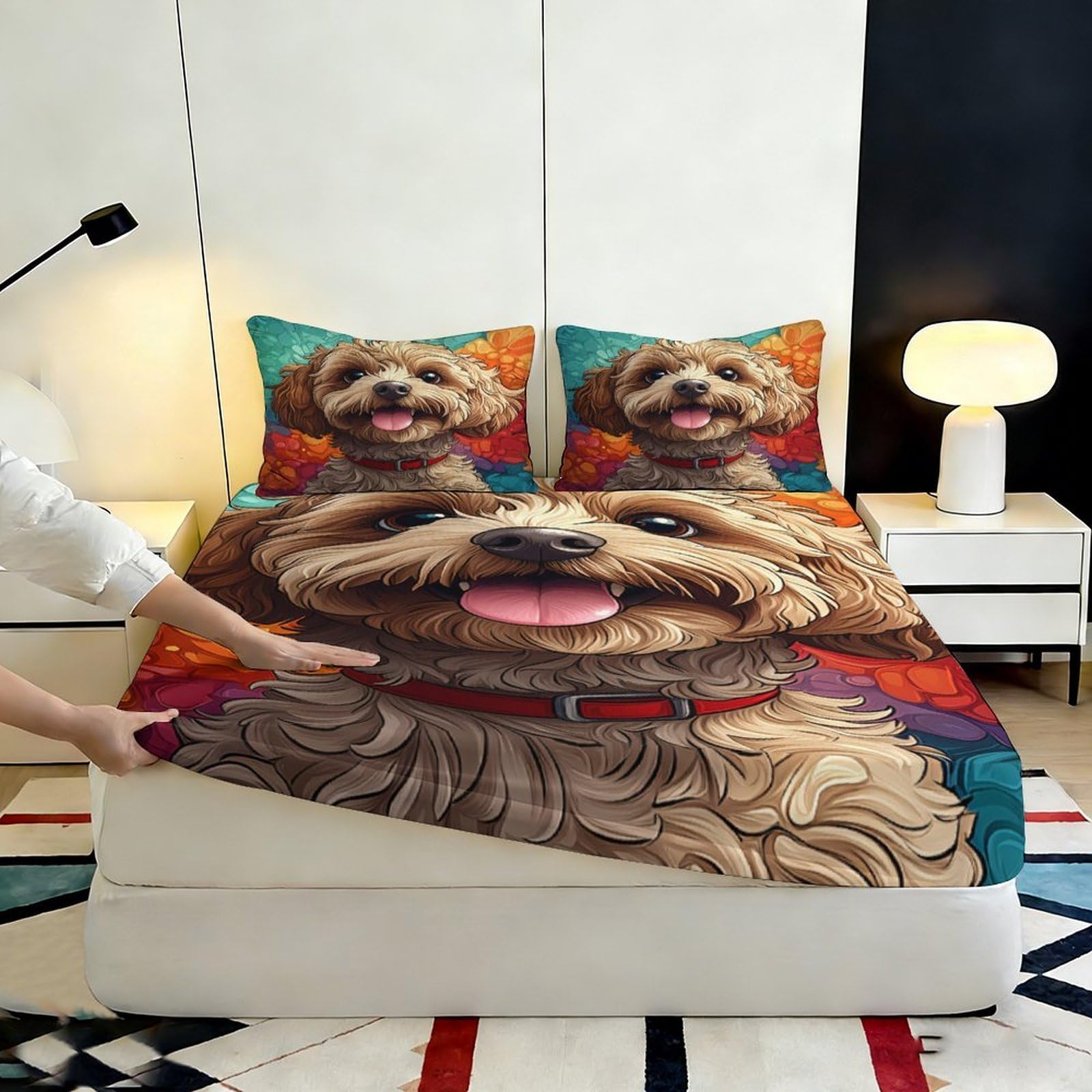 Lenzuolo con angoli con stampa 3D, motivo cane, in microfibra, antiscivolo, casa