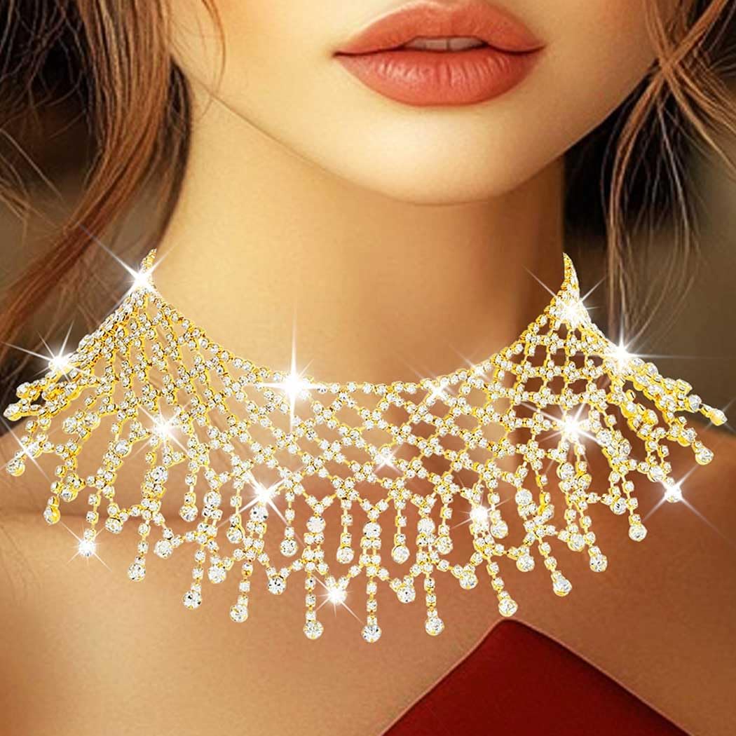 Nicute Rhinestone Choker Necklace Silver Crystal Necklaces Bling Wedding Prom Necklace Jewelry for Women - Image 2