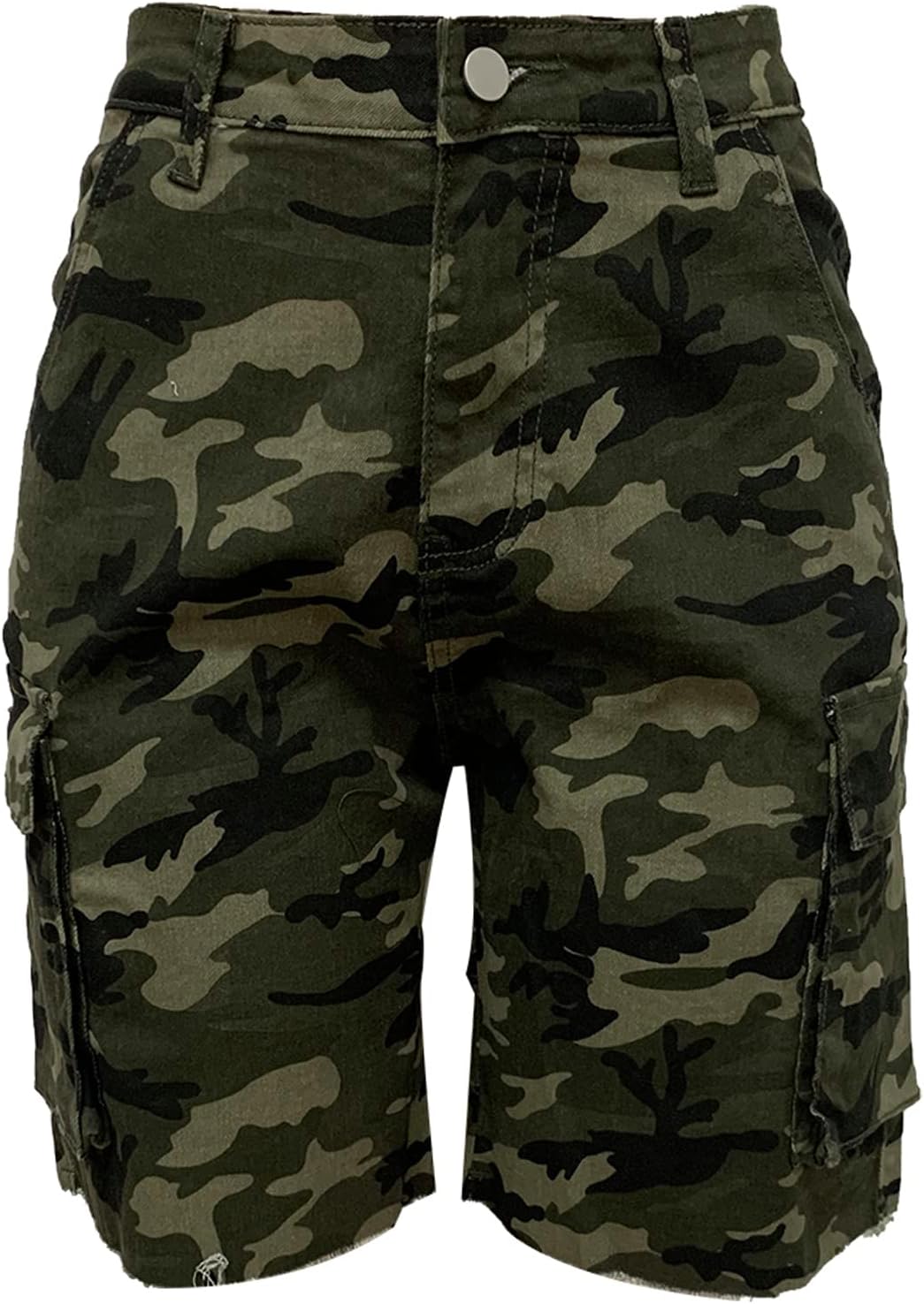 Women's Camo Cargo Shorts High Waisted Army Fatigue Shorts Camouflage Denim Short Pants Mid-Length - Image 4