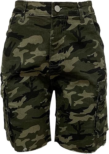 Miniatura 4 de Pantalones cortos cargo de camuflaje para mujer, cintura alta, pantalones cortos de fatiga militar, pantalones cortos de mezclilla de camuflaje