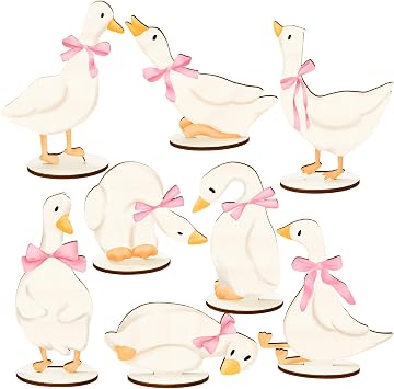 FYSUIMU 8Pcs One Silly Goose Wood Table Centerpiece Pink Bow Goose Tabletop Detachable Sign Tiered Tray Decor for Baby Shower Gender Reveal Birthday Photo Props Party Favor Supplies