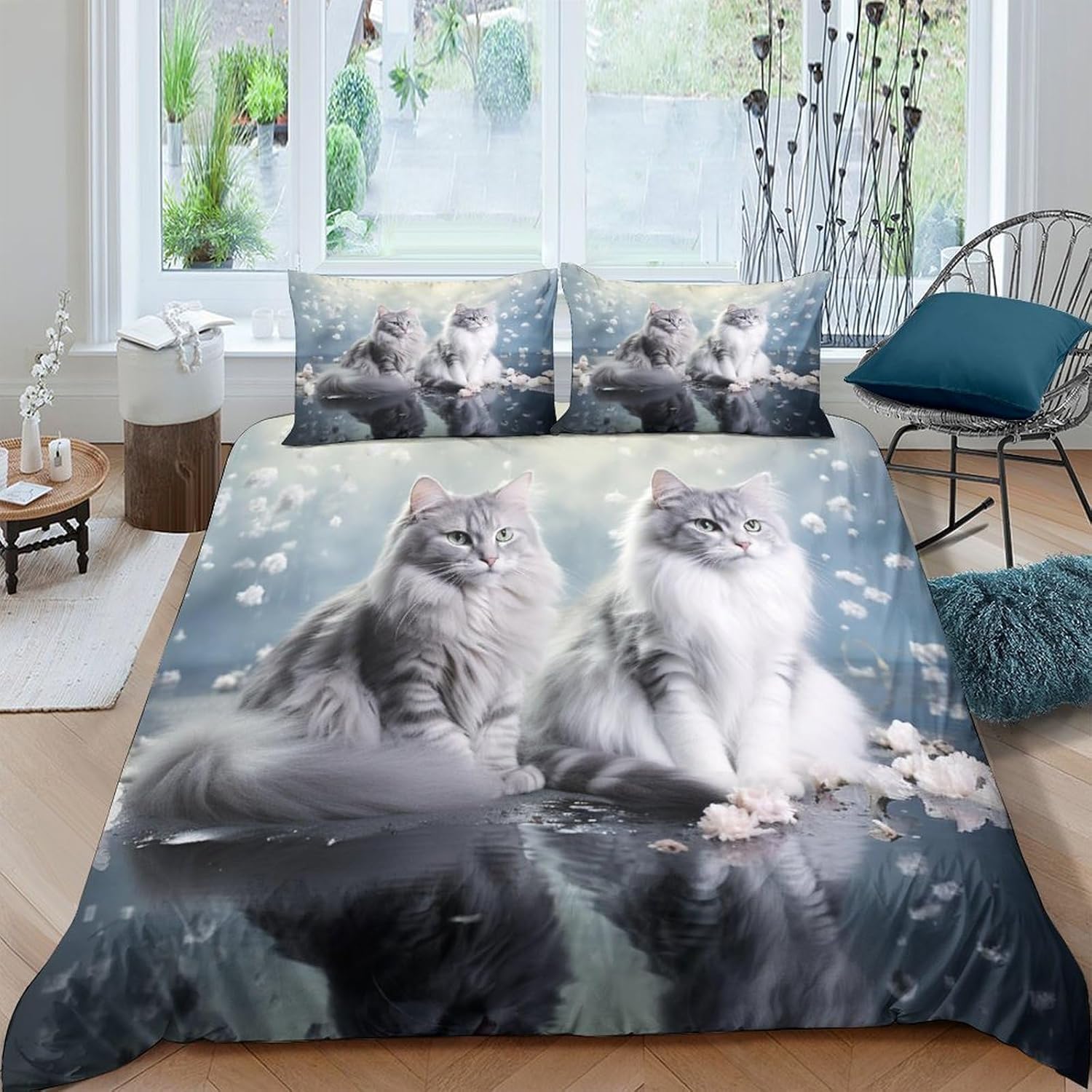 Housse de couette chat 3D fermeture éclair parure de lit microfibre facile à laver