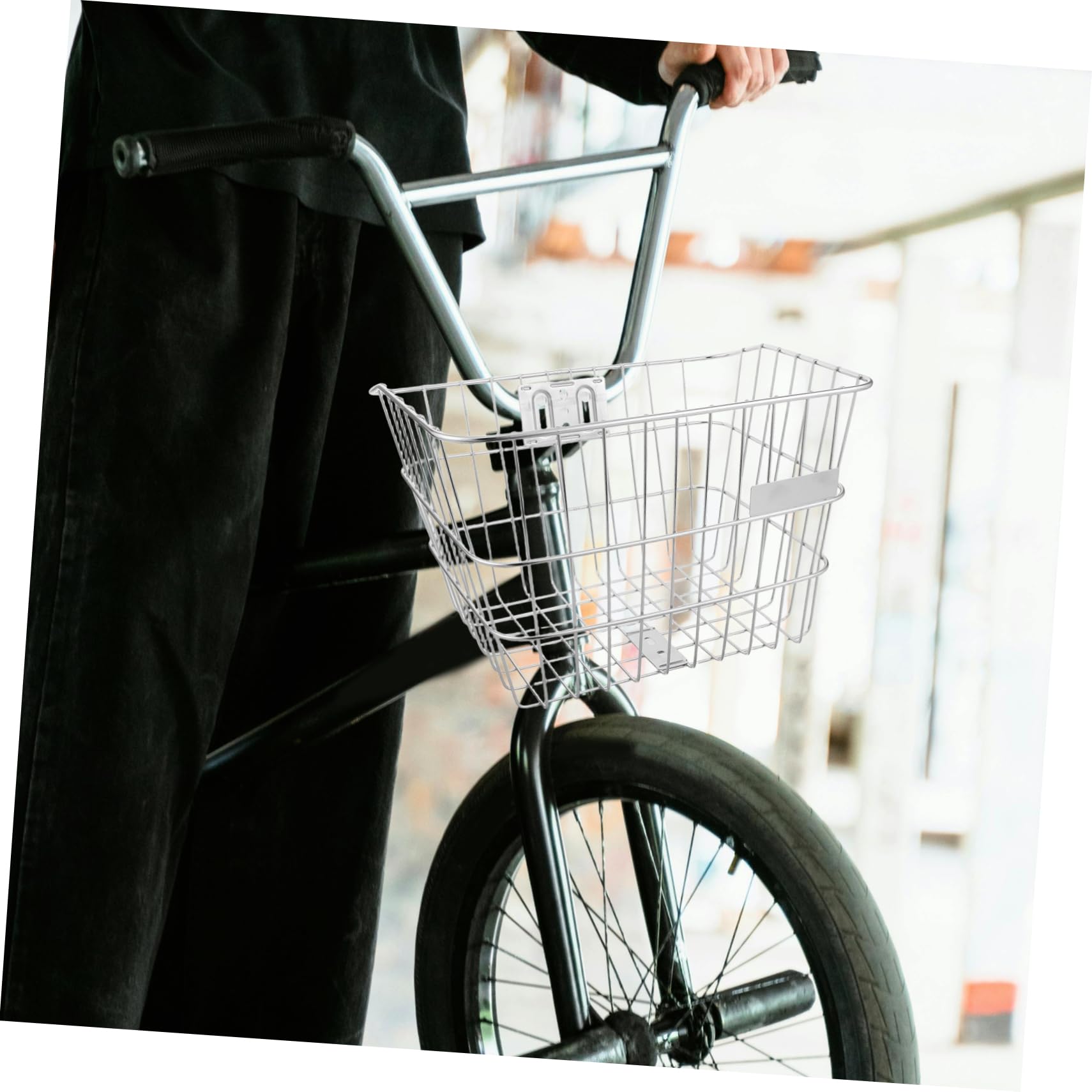 TOYANDONA Cesto Bici Frontale in Acciaio Inox Argento per Bicicletta | Commuting e Shopping, Struttura Robusta, Installazione Semplice, Design Intrecciato Elegante